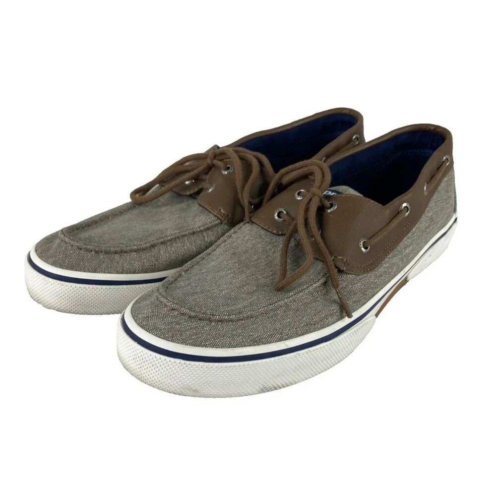 Sperry Men 12 Top Sider Grey Brown STS21489 Boat Shoe Classic Preppy Beach